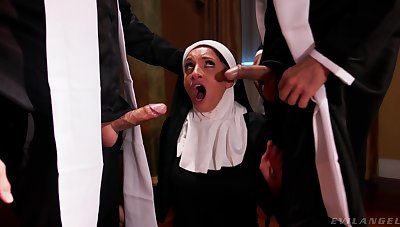 Hot nun pleases these men round the dirtiest threesome